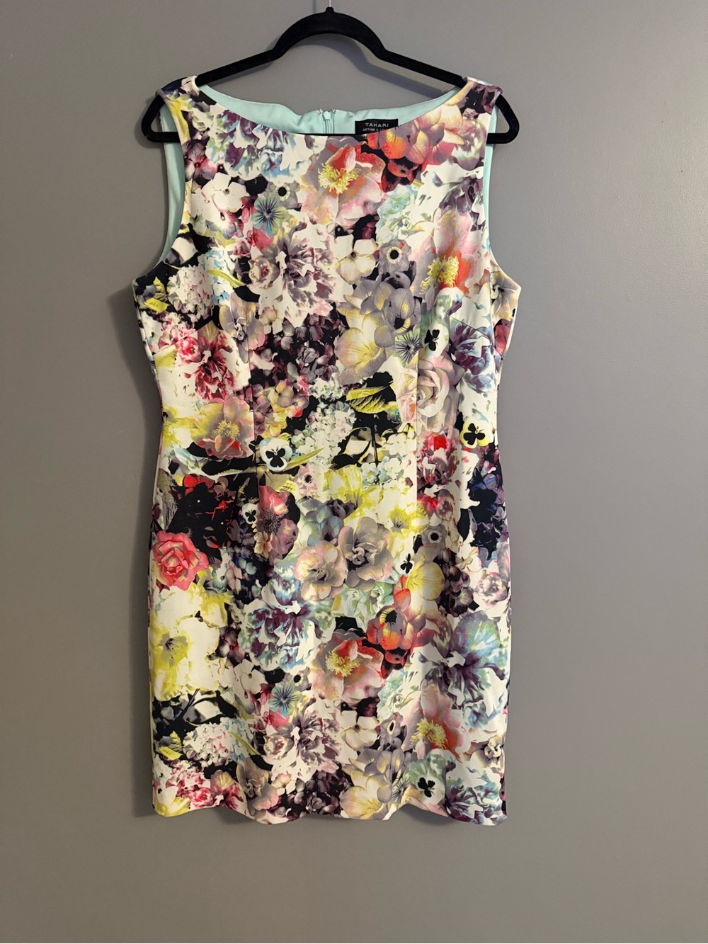 Tahari Floral Pencil Dress - White, Yellow, Pink, Black